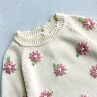 Modischer Herbst-Winter Baby Langarm-Strampler Blumenmuster Baumwolle Baby Mädchen Strick-Bodys Strampler Pullover