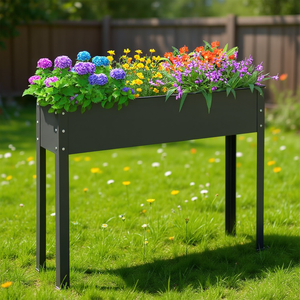 Bac à légumes surélevé en métal avec pieds et trous de drainage pour la plantation de légumes et de fleurs, jardinière de qualité supérieure pour usage extérieur. - Product Image 2