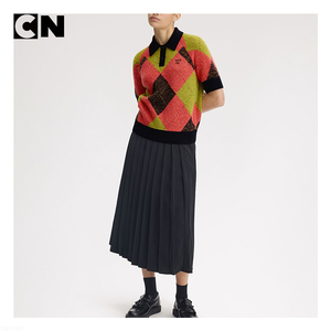 Suéter con Certificación BSCI, Fabricante de Suéteres, Logotipo Personalizado, Suéter Polo de Punto de Verano para Mujer, de Lana de Alpaca Cepillada, Manga Corta, Diseño Argyle - Product Image 4
