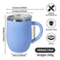 Gobelet isotherme double paroi 12oz en acier inoxydable intérieur et plastique extérieur, avec poignée, personnalisable avec logo ODM, pour vin, usage domestique, bureau et voyage
