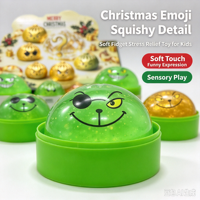 Joyeux Noël Jouet Squishy en forme de boule, motif visage de monstre vert, avec paillettes transparentes, doux à presser, sensoriel anti-stress, cadeau
