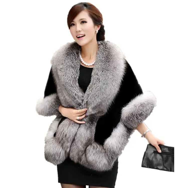 High Quality Black White Luxurious Mink Fur Poncho Wedding Faux Fur Shawls Bride Fur Cape For Women