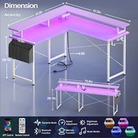 Bureau d'angle moderne en bois en forme de L avec éclairage LED, table de travail et d'étude pour jeux vidéo, idéal pour petits espaces, avec étagères de rangement pour chambre et maison