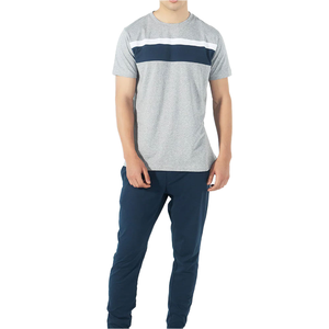 T-shirt à manches courtes pour homme, col rond, tricoté, rayé, color-block, décontracté, coupe classique, gris, bleu marine - Product Image 1