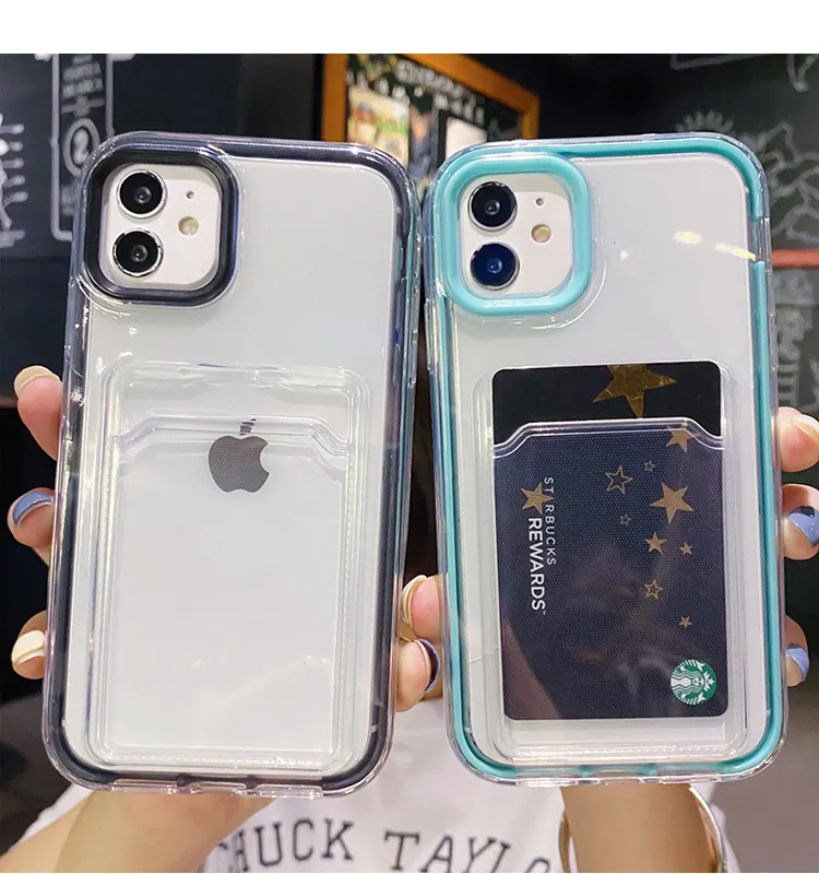 Custom Eco-Friendly 360 Protection Back Cover Transparent TPU PC Card Slot Cell Phone Case For iPhone 13 12 11 Pro Max