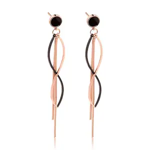 Wholesale Women Jewelry Drop Stainless Steel Trendy Wave Shape Tassel Clip Korea Dangle Earrings