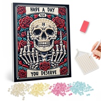 Prix de gros usine Accessoires de décoration murale d'Halloween Peinture diamantée Crâne de squelette fait main Kit de peinture 5D en perles