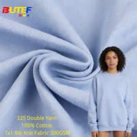 Tissu en maille côtelée 1x1 32S double fil 100% coton 300GSM 185cm respirant pour sweat-shirts et vêtements garçons et filles