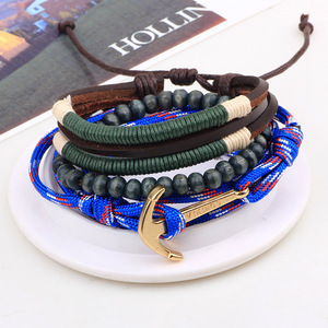 Pulsera de Paracord de Doble Capa con Cuentas de Madera y Ancla, Joyería de Supervivencia, Cuerda Encerada Azul, Pulsera Duradera y Elegante para el Día a Día - Product Image 4