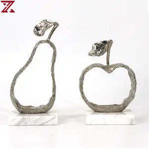 Modern abstract apple pear fruit shape metal crafts luxury gold silver home decoration accessories pieces