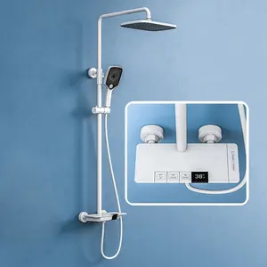 Ensemble de robinet de douche de salle de bain blanc mitigeurs de douche cascade en laiton affichage numérique touches de piano systèmes de douche à effet pluie