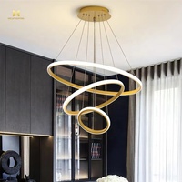 Lustre LED moderne en acrylique à 3 anneaux pour chambre à coucher, salon, suspension dorée de luxe, protection des yeux, décoration artistique simple