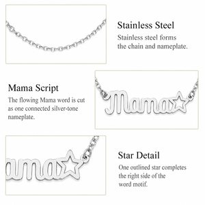 สร้อยคอจี้ชื่อ Mama Star สแตนเลสสตีลสีเงิน พร้อมจี้ตัวอักษรแบบเขียนด้วยลายมือและสายโซ่เส้นเล็ก - Product Image 4