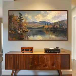 Peinture murale abstraite esthétique, paysage français panoramique de montagnes avec lac, peinture à l'huile sur toile pour la maison et la galerie - Product Image 4