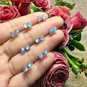 Mehrajudin Gems Sterling <b>Silver</b> Geometric Moonstone Classic <b>Stud</b> <b>Earrings</b> Third Party Appraisal Claw Setting Men's Jewelry for - Product Image 2