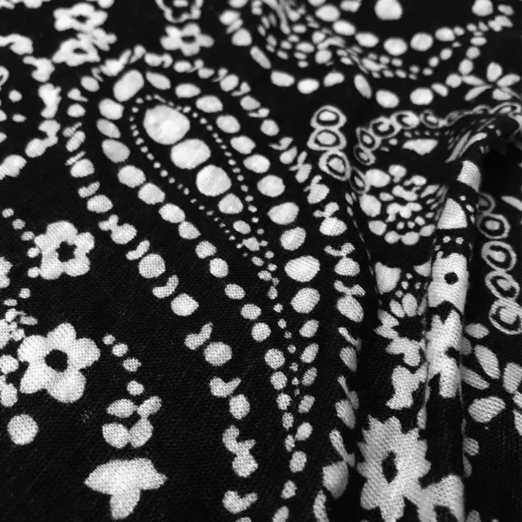 สีดำและสีขาวพิมพ์ดิจิตอล100% ผ้าลินินธรรมดาผ้าลินินผ้าสำหรับเสื้อกระโปรง