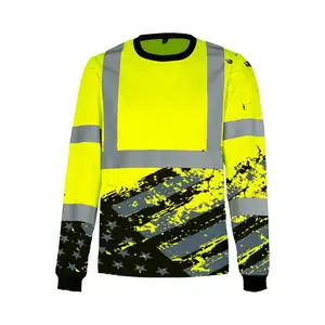 Voll überall bedruckte Fluoreszenz Polyester reflektierende Arbeit Langarm Sublimation Shirts