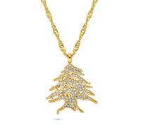Collier pendentif motif cèdre du Liban pavé de zirconium design Collier en cèdre plaqué or 18 carats ou argent