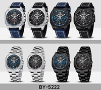 Montre-bracelet de luxe Benyar BY-5222 en acier inoxydable avec bracelet en cuir, design élégant, étanche, pour homme, avec boîte