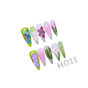 <span class=keywords><strong>Ongles</strong></span> à presser en acrylique style français, couvrance totale, forme stiletto, <span class=keywords><strong>avec</strong></span> pointes longues, lot de 10 pièces, colle incluse pour application sur les doigts - Product Image 2