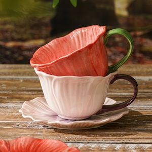 Taza de Café de Cerámica 3D con Diseño Floral Creativo, con Platillo, Pintada a Mano, Taza de Té con Pétalos de Flores, Vajilla de Porcelana Personalizada, Venta al Por Mayor - Product Image 5