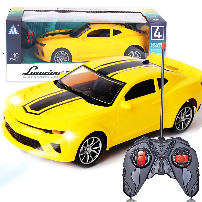 Kunststoff 1:16 4ch Rc Racing Kinder gelb drahtlose Fernbedienung Elektro-Spielzeug auto mit LED-Leuchten