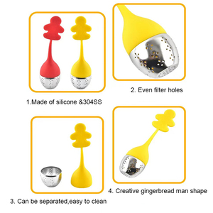 <strong>Kitchen</strong> <strong>Gadget</strong> Teaware Creative Gingerbread <strong>Man</strong> Silicone Tea Bag Leaf Filter Diffuser Tea Infuser Strainer - Product Image 4