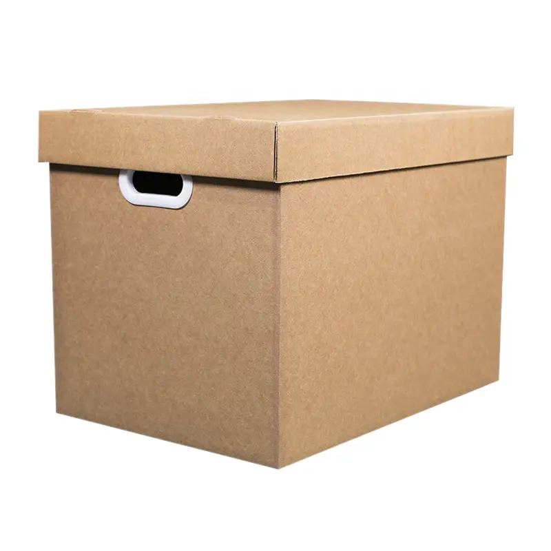 Logo Printing Corrugated Banker Carton Archive Box Paper Storage Filing Brown Box for Documents Moving with Lid and Handles