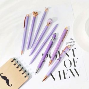 Ensemble de stylos à bille en acier inoxydable avec cristaux de diamant - Stylos promotionnels sérigraphiés pour journalisation, encre noire, cadeaux fantaisie et mignons - Product Image 2