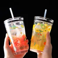 Verres à café en verre d'usine, couleur électro-plaquée, personnalisable, disponibles en verre, tasses à thé avec paille et couvercle, capacité de 440 ml