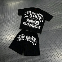 Ensemble de survêtement d'été pour homme, style urbain haut de gamme, avec logo personnalisé, imprimé gothique vintage, t-shirt oversize et short, tenue de sport