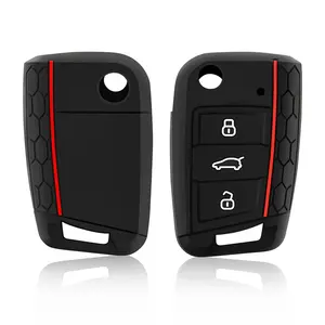 Funda de silicona con llave abatible de 3 botones apta para VW GOLF 7 MK7 SKODA <span class=keywords><strong>SEAT</strong></span> <span class=keywords><strong>2014</strong></span> 2015 2016 FOB HULL OCTAVIA <span class=keywords><strong>COMBI</strong></span> <span class=keywords><strong>LEON</strong></span> IBIZA CUPTRA - Product Image 4