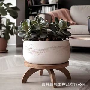 Étagère ronde en bois pour pot de fleurs, support pour plantes en bois massif, pour salon, balcon, couleur rétro, durable - Product Image 2