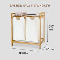 Panier à linge rectangulaire pliable en bambou, grande capacité, durable, avec couvercle, 2 sections, sac amovible coulissant, pour usage domestique