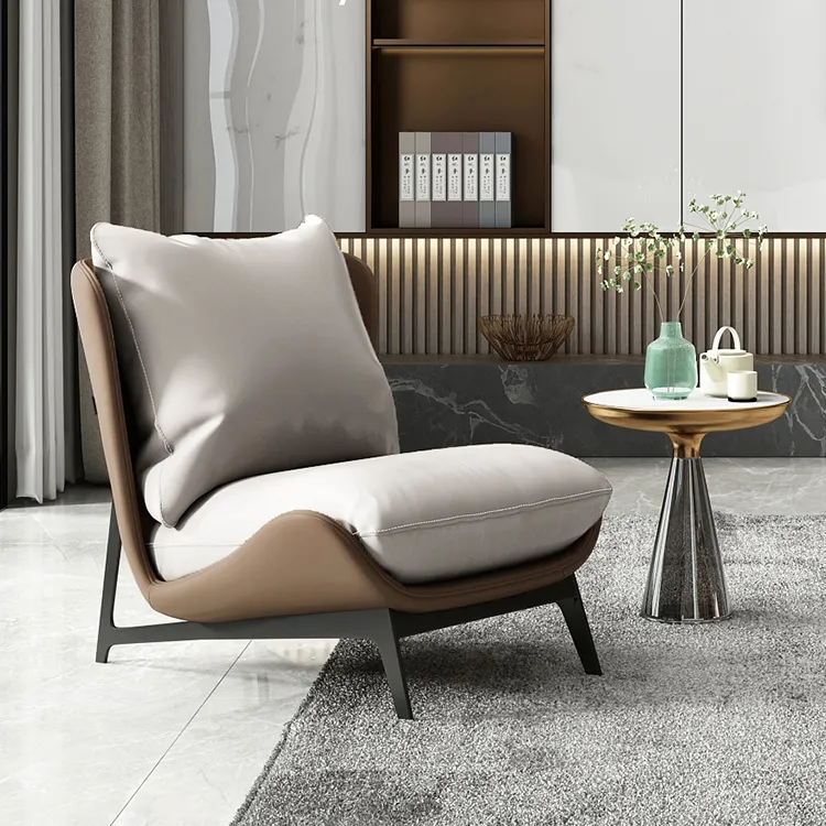 Moderno Luxo Tecido De Couro Frame Metal Leisure Lounge Chair Baixo braço Novo Design hotel Sala de estar Preguiçoso Único Sofá