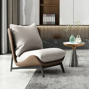 modern Luxury Leather Fabric Frame Metal Leisure Lounge Chair Low armrest New Design hotel Living Room Lazy Single Sofa