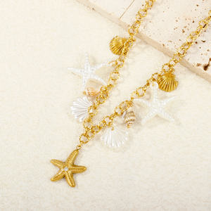 Collar con Colgante de Estrella de Mar con Temática Costera, Cuentas de Perlas Naturales, Capas de Conchas, Cadena de Acero Inoxidable Resistente para Mujer - Product Image 2