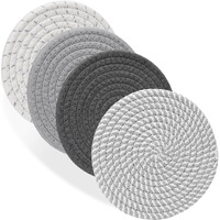 Lot de 4 dessous-de-verre et sets de table réutilisables en polyester et coton de luxe, 18 cm, pour la décoration de table à manger, sous-verres, dessous de plat, dessous de pot, isolants