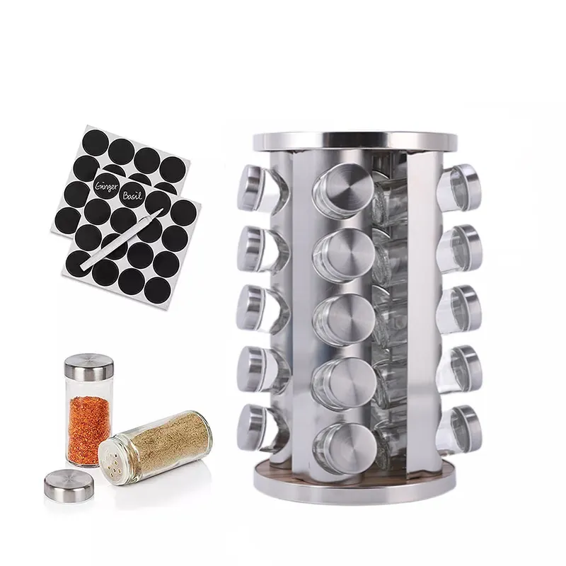 Kitchen Herbs Seasoning Glass Spice Jar Storage Rack 360 Degree Round Rotating Spice Rack Organizer