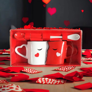 Bán Sỉ Bộ 2 màu đỏ trắng gốm Mug Ngày Valentine thiết kế hiện đại Mug với muỗng cho du lịch nước in quà tặng cho các cặp vợ chồng - Product Image 2