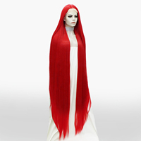 Perruque Lace Front Rouge de 1,7 Mètre de Long, en Fibre Futura de Haute Qualité, Extra Longue, Lisse et Haute Densité, pour Drag Queen