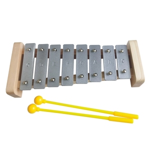 Glockenspiel en aluminium argenté à 8 notes, cadre en bois, barres métalliques, xylophone avec 2 maillets pour enfants - Product Image 1