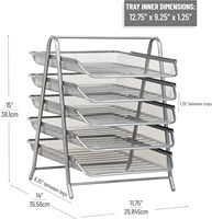 Organisateur de bureau en métal avec 5 plateaux coulissants pour lettres et dossiers, porte-documents à 5 niveaux, rangement de fichiers de bureau, argent