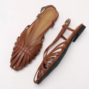 2026 New Premium Gold Metallic Square Toe Slingback Flats Woven Strappy Casual <b>Sandals</b> - Product Image 6