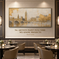Peinture à l'huile sur toile épaisse, paysage de Big Ben de Londres, peinte à la main en or, art mural de luxe pour hall d'hôtel, salon, grande taille, sur mesure