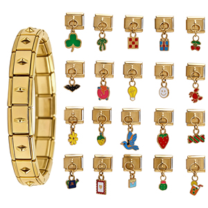 Al por mayor Dijes italianos de acero inoxidable chapados en oro de 18k con diseños de Autobús, Bola 8 y Corazón para pulseras con dijes italianos - Product Image 2