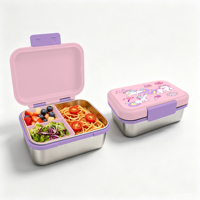 Boîte à lunch portable mignonne pour enfants, 1000 ml, 3 compartiments, en acier inoxydable, compatible micro-ondes, anti-fuite, pour la préparation des repas des étudiants