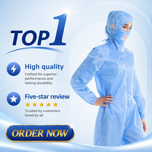 Combinaisons <span class=keywords><strong>de</strong></span> <span class=keywords><strong>travail</strong></span> antistatiques et anti-poussière en polyester à capuche, trois pièces, pour salle blanche ; Vêtements <span class=keywords><strong>de</strong></span> <span class=keywords><strong>travail</strong></span> bleus et blancs, anti-poussière, lavables, vente en gros usine - Product Image 1