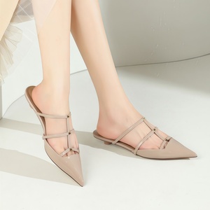 Luxury Designer Size <strong>Ankle</strong> Pointed Toe Thick High Heel Slingback Sandals Patent Leather Elegant Pump Shoes V Brand Square Buckle - Product Image 4