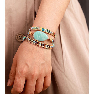 Natural Amazonite Hand-Woven Leather <b>Bracelet</b> Tassel Design Women's Jewelry Gift Fashion <b>String</b> <b>Bracelet</b> - Product Image 4
